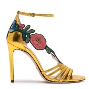 Gucci Gold Ophelia Floral Leather Stiletto Pumps
